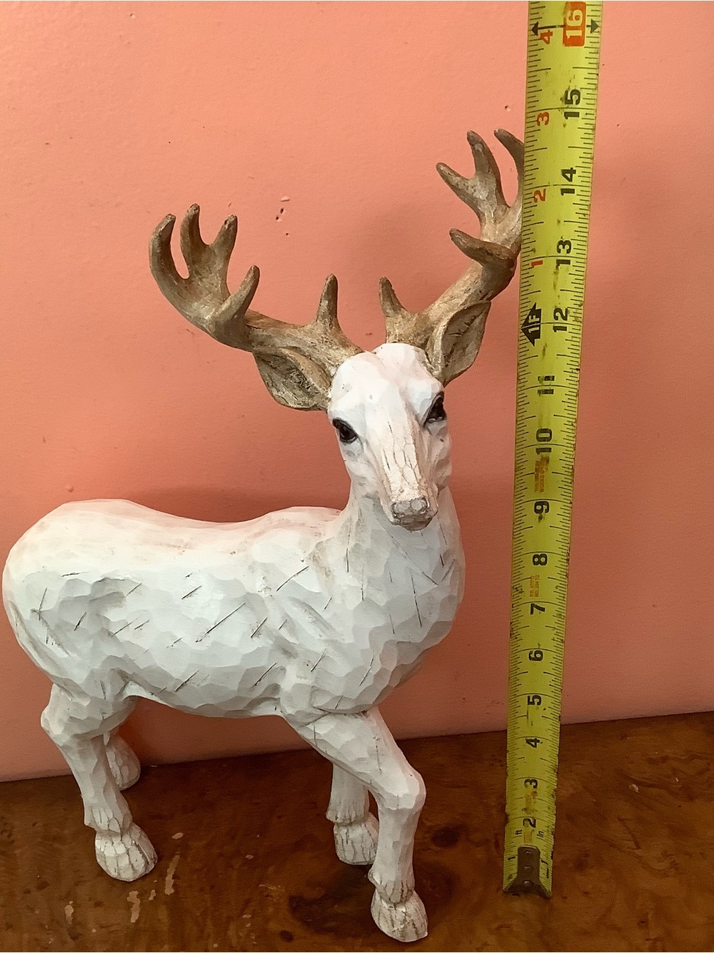 Vintage Faux Wood Carved White Deer Figurine Stag Reindeer Rustic Christmas 14” - Picture 9 of 13